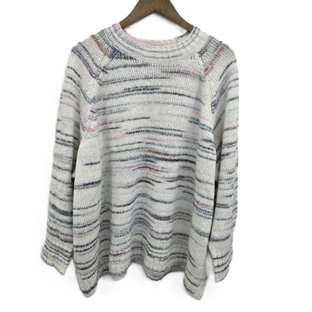 Old Navy Womens 3X White Multicolor‎ Striped Knit Sweater Crew Neck Cozycore NWT